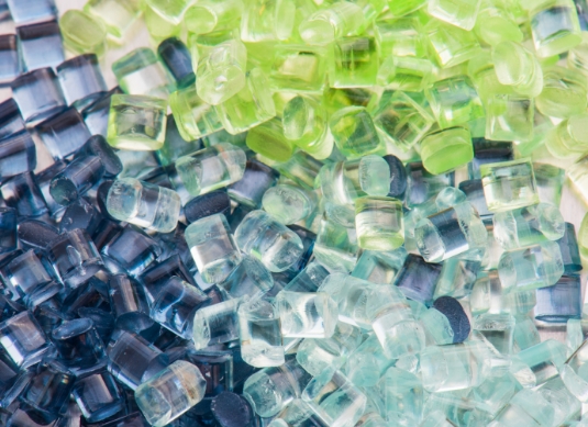 Close up of colorful plastic resin beads